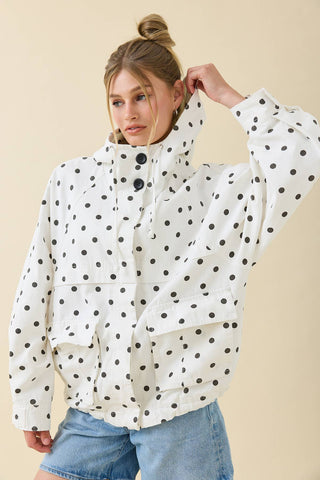 Polka Dot Hooded Utility Jacket
