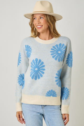 Frosted Blue Floral Sweater