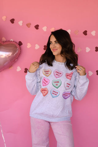 Bible Verses Candy Hearts Sweatshirt Preorder