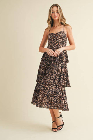 Leopard Print Sweetheart Neckline Midi Dress
