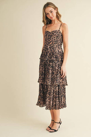Leopard Print Sweetheart Neckline Midi Dress