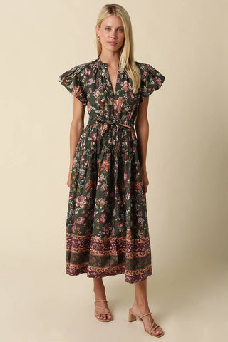 Alana Bubble Sleeve Floral Midi Dress