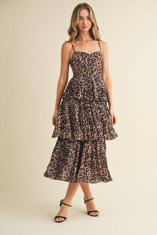 Leopard Print Sweetheart Neckline Midi Dress