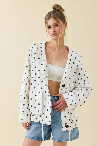 Polka Dot Hooded Utility Jacket