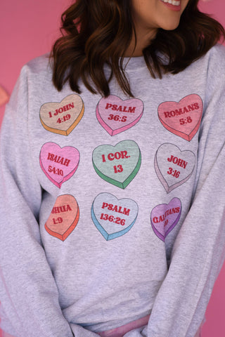 Bible Verses Candy Hearts Sweatshirt Preorder