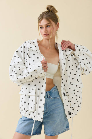 Polka Dot Hooded Utility Jacket