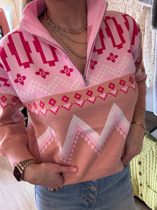 Rose Chalet Half Zip Sweater