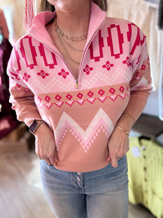 Rose Chalet Half Zip Sweater