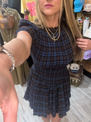 Rowan Plaid Smocked Mini Dress
