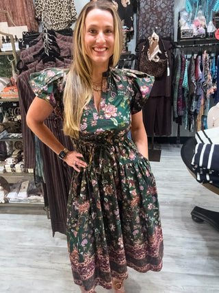 Alana Bubble Sleeve Floral Midi Dress