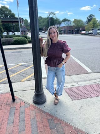 Maggie Plaid Smocked Peplum Top