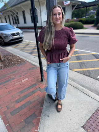 Maggie Plaid Smocked Peplum Top