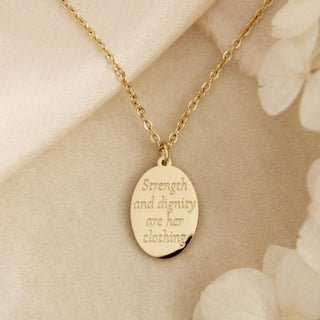 Proverbs 31:25 Necklace, Strength + Dignity are Her Clothing