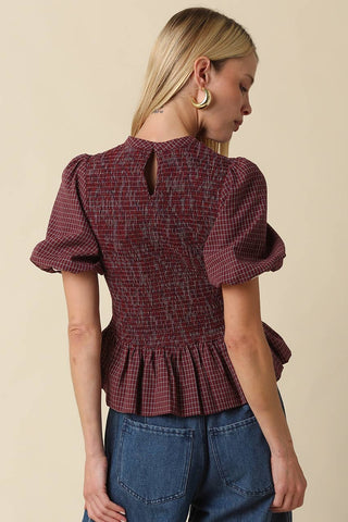Maggie Plaid Smocked Peplum Top