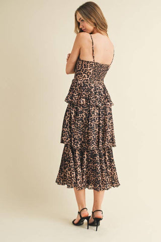 Leopard Print Sweetheart Neckline Midi Dress