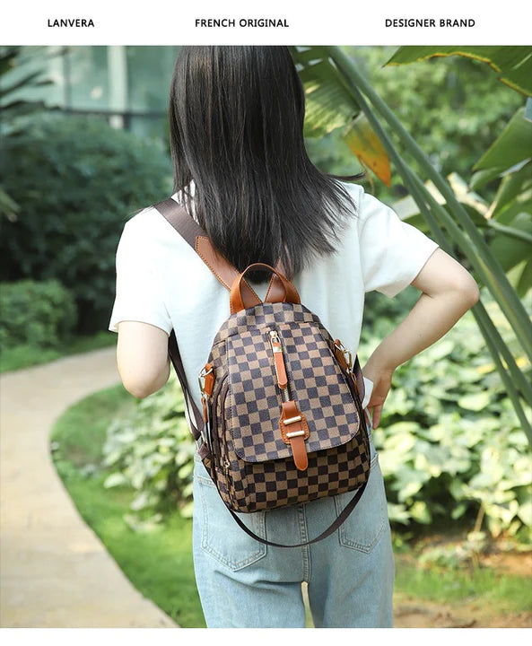 Checkered Brown Backpack