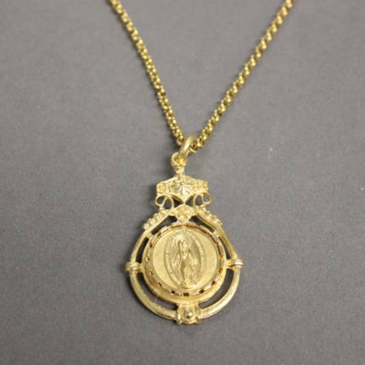 18k Gold Plated Religious Virgin Mary in Ornate Setting
