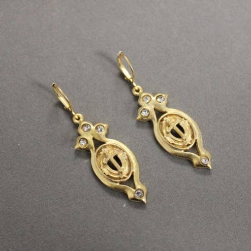 18k Gold Plated Decorative Cross and Rhinestone Religious Earring