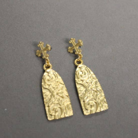 18k Gold Plated Cross Earring with Decorative Drop