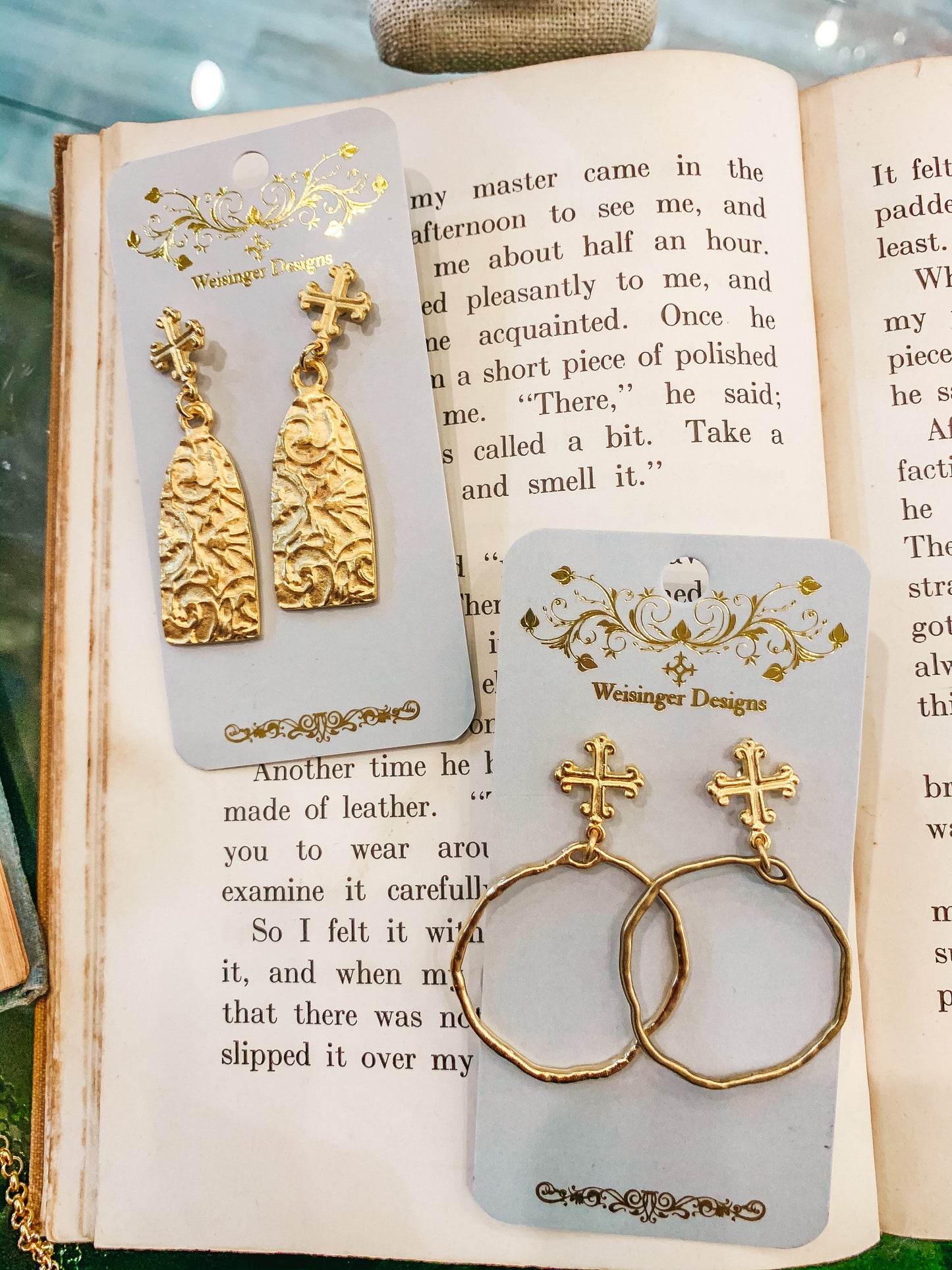18k Gold Plated Cross Earring with Decorative Drop